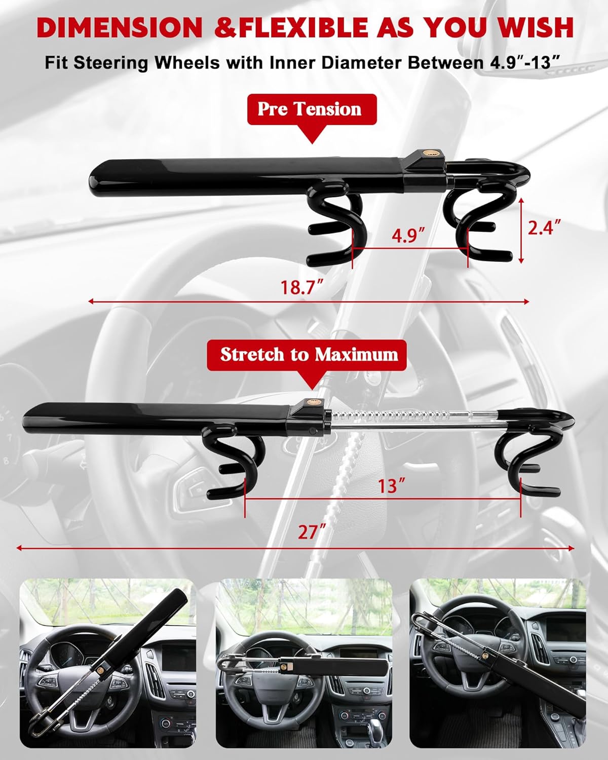 FortiLock™ Steering Wheel Clamp Anti-Car Theft Deterrent